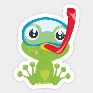 Cute Frog, Little Frog, Green Frog, Snorkel Sticker